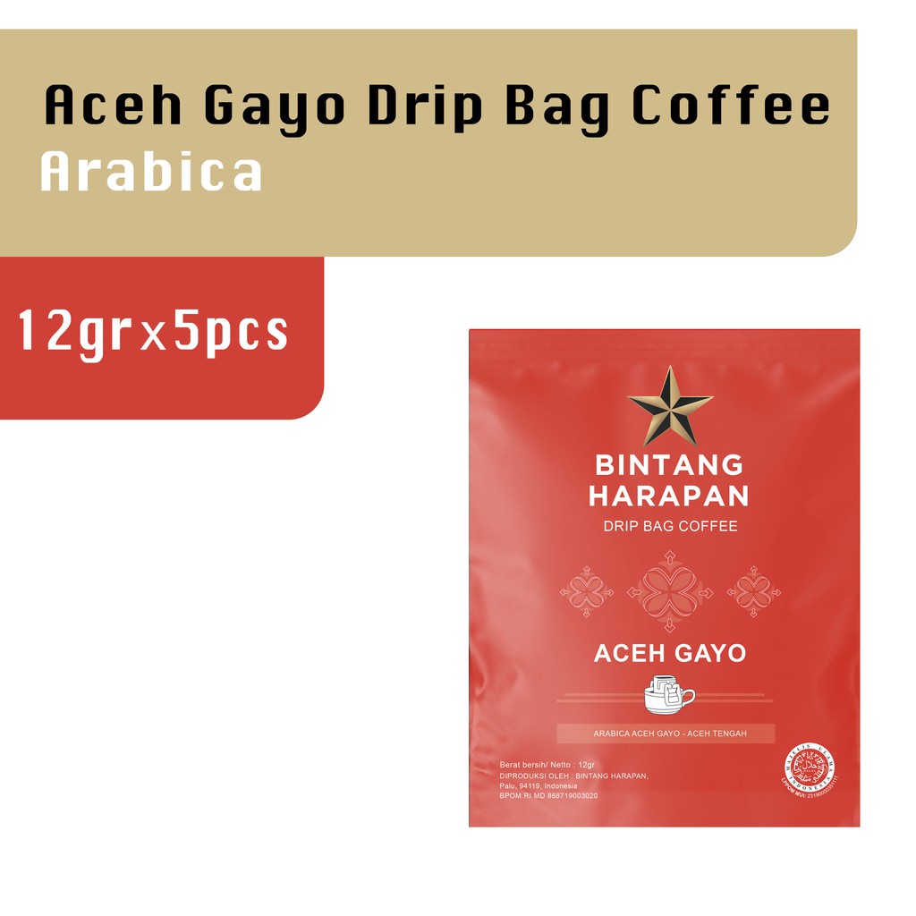 

Drip Bag Coffee Arabica Aceh Gayo 12gr Bintang Harapan 5 pcs