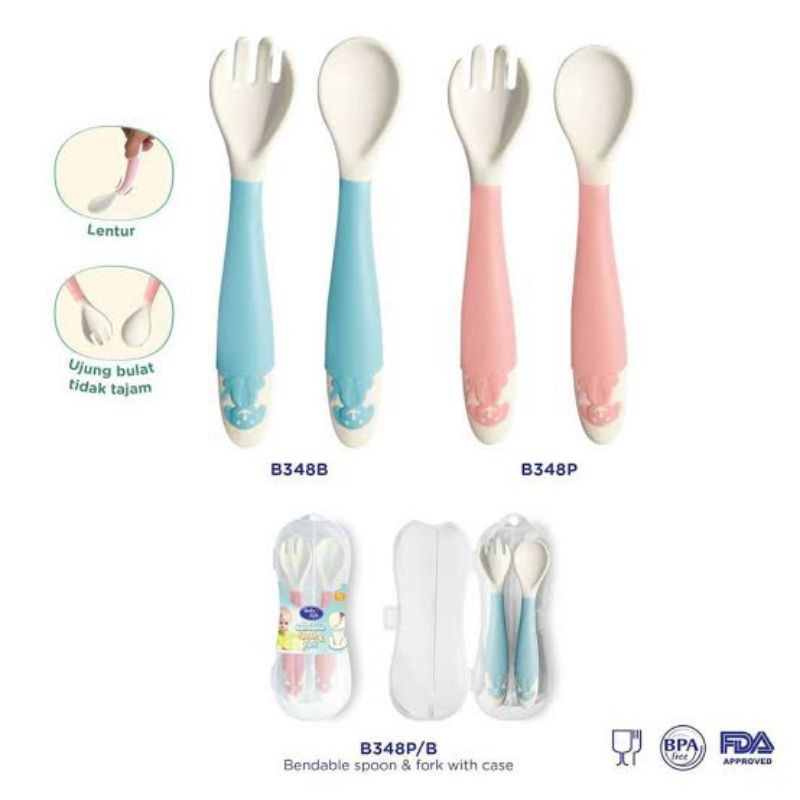 BABY SAFE BENDABLE FORK &amp; SPOON B348P B348B / SENDOK GARPU SET BABY SAFE