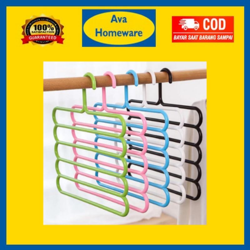 Hanger Gantungan Pakaian 5 in 1  - AC 112 - Susun Tingkat 5  Multifungsi untuk Baju Handuk Jemuran s