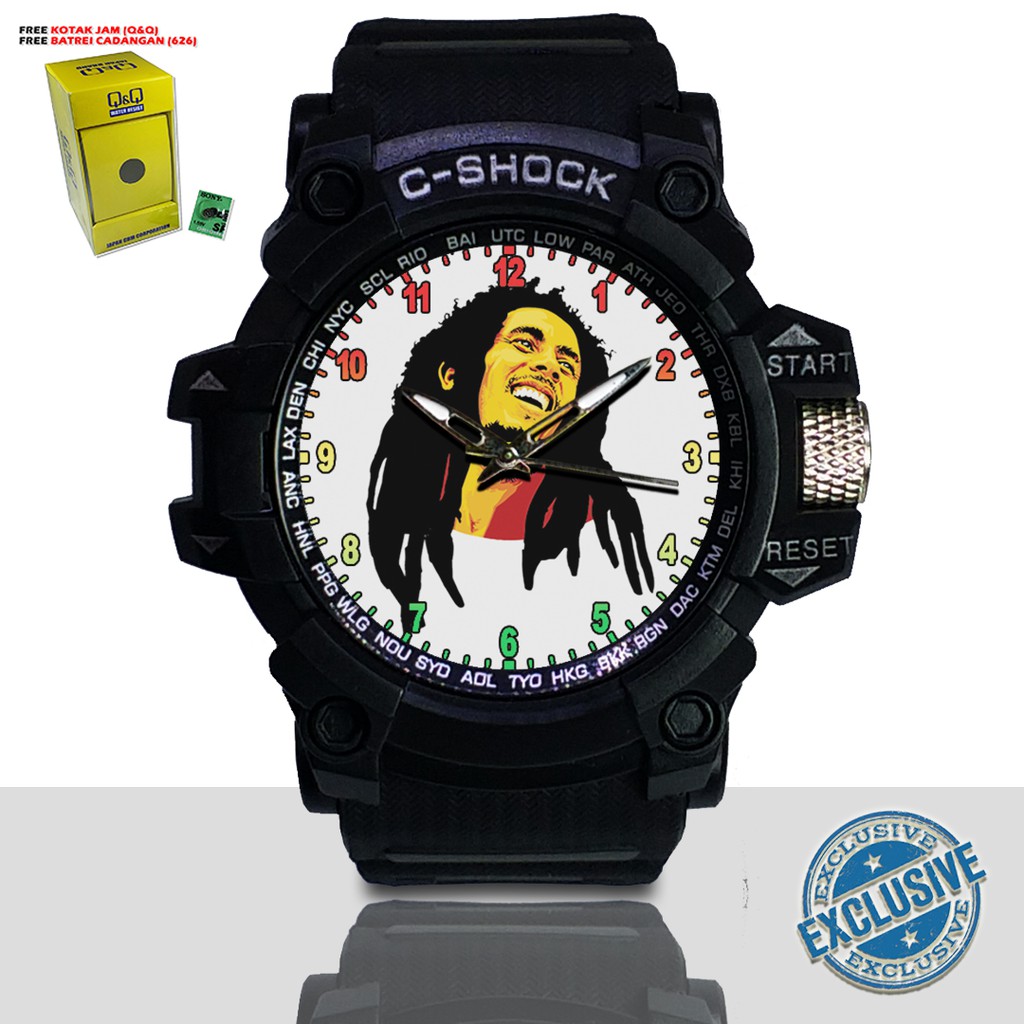 (EXCLUSIVE ) JAM TANGAN BOB MARLEY WATER RESIST FREE BOX DAN BATREI - NO.5