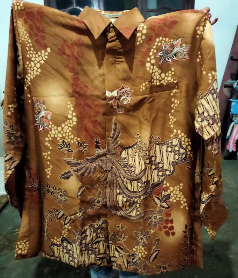 (bisa Cod) Kemeja Batik Semi Sutra Kreep Puring Istimewa Pundak Pakai Busa