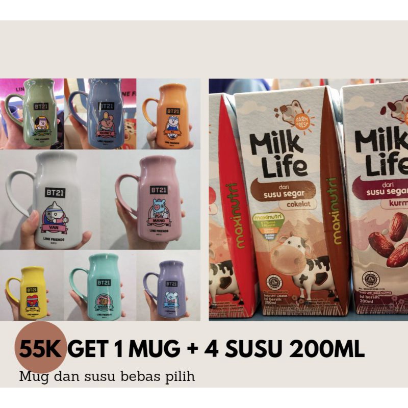 MUG BT21 MILKLIFE (4 SUSU + 1 MUG BT21)