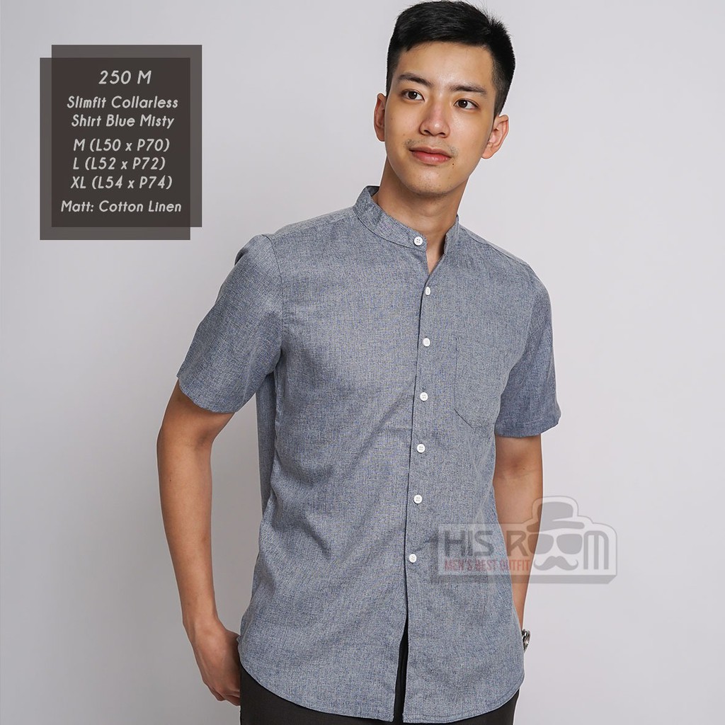 HSRM - Kemeja Pria Kerah Shanghai Kemeja Polos Pria Kemeja Lengan Pendek Collarless MD Shirt 250