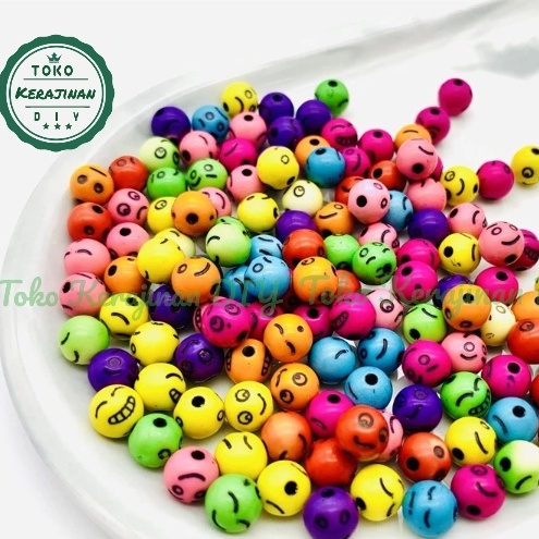 Manik Smile Bulat 8mm Mote Smile Mute Emoticon Bahan Meronce Kerajinan DIY