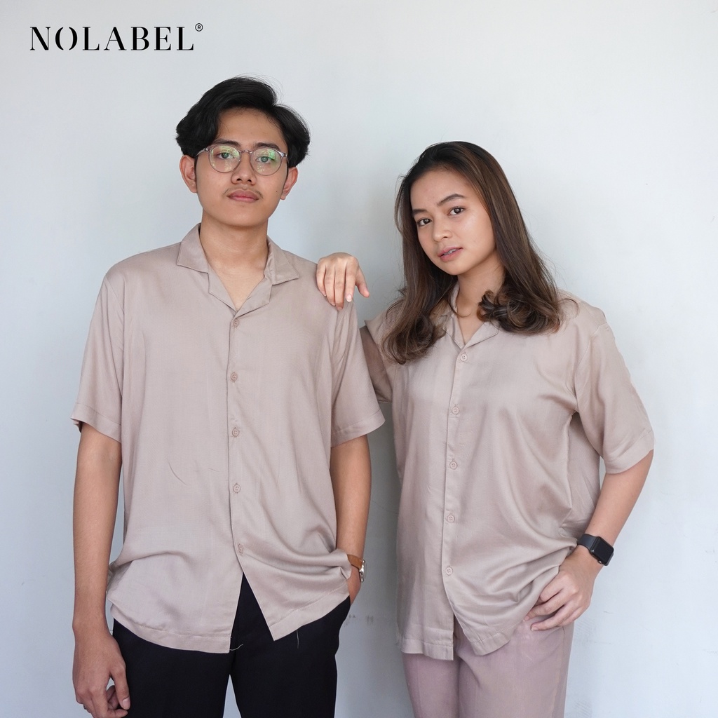 NOLABEL Hawaii Series Khaki (Kemeja Hawaii Polos Pria & Wanita Krem Lengan Pendek)