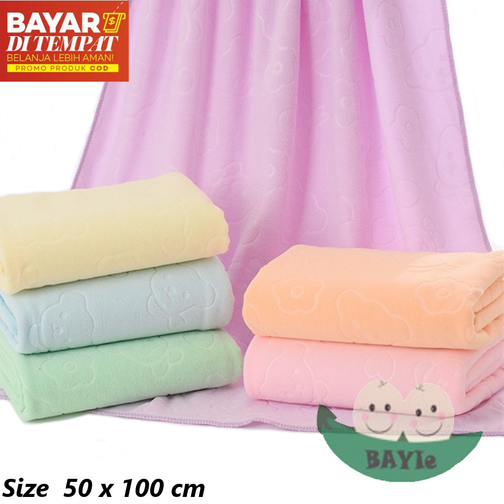 BAYIe - Handuk Bayi / Anak Size 100 x 50 cm Microfiber EMBOSS Premium/Baby Towel/Handuk mandi bayi