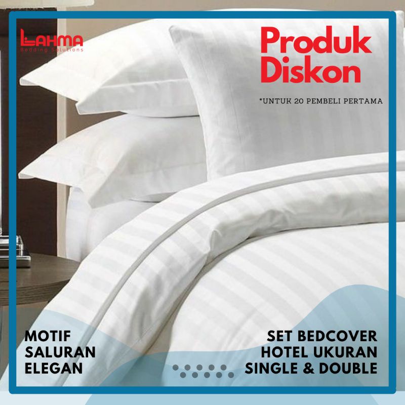 Set Bedcover Putih Ukuran 90x200 100x200 120x200 Single Size Salur Minimalis | Badcover Sprei Polos 