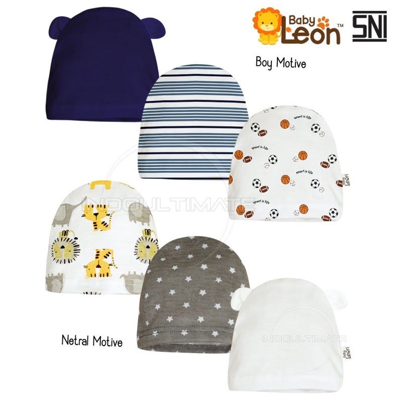 3in1 Baby Leon Topi Bayi 100% Cotton - Kupluk Bayi Newborn