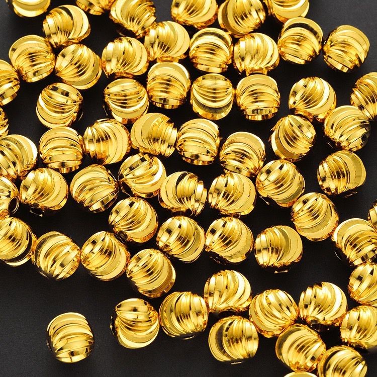 [Bayar di Tempat] Bola Emas DIY Beads Spacer Gold Plated Spiral Pattern Beads