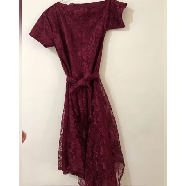 #04 dress pesta - maroon • baju dress kondangan merah elegan brukat • bridesmaid