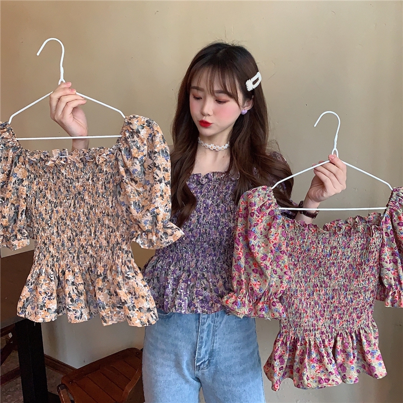 S1021 Blouse wanita summer atasan baju Floral lengan S1021 Blouse wanita summer atasan baju Floral lengan