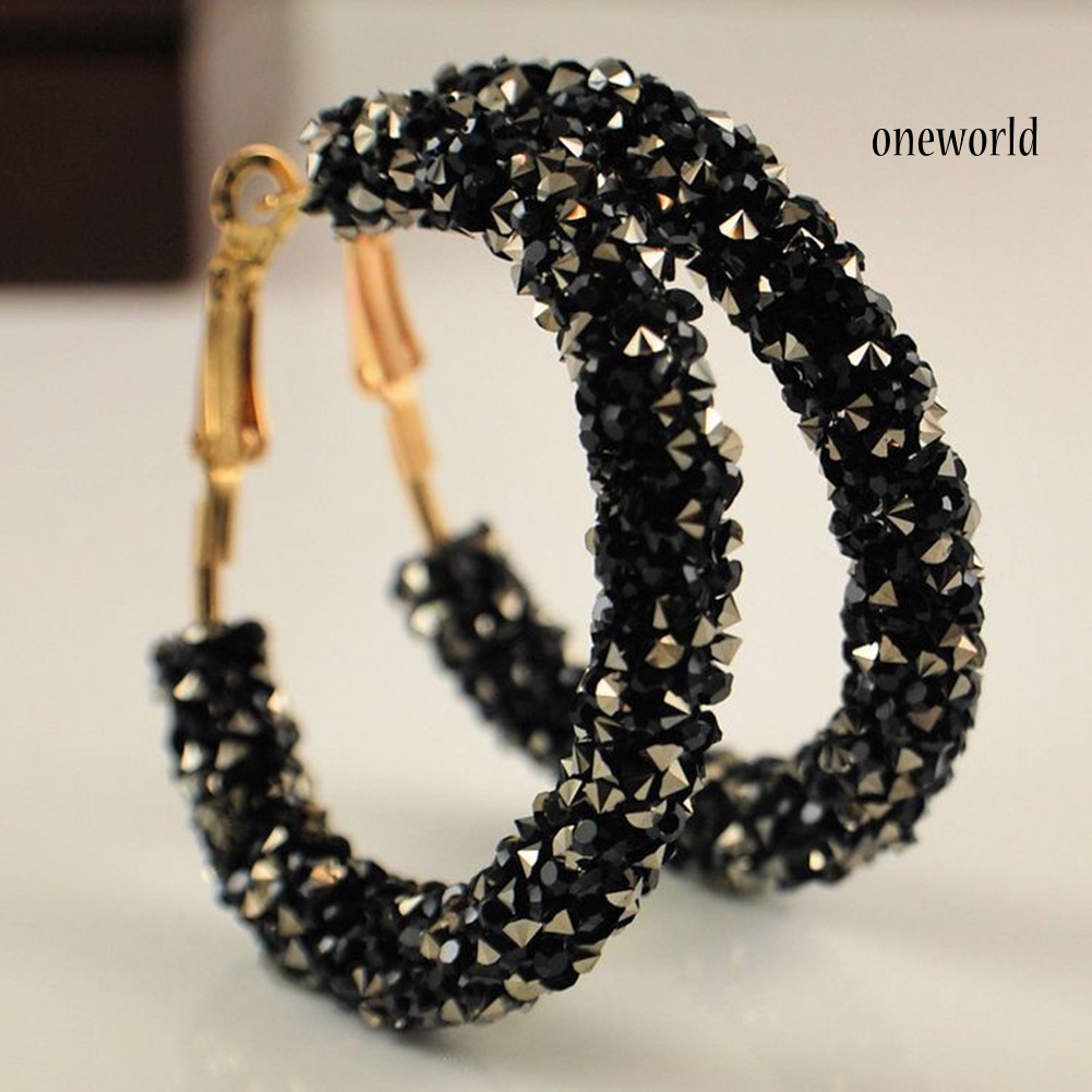 OW@ Fashion Women Circle Shape Rhinestone Inlaid Statement Hoop Earrings Jewelry