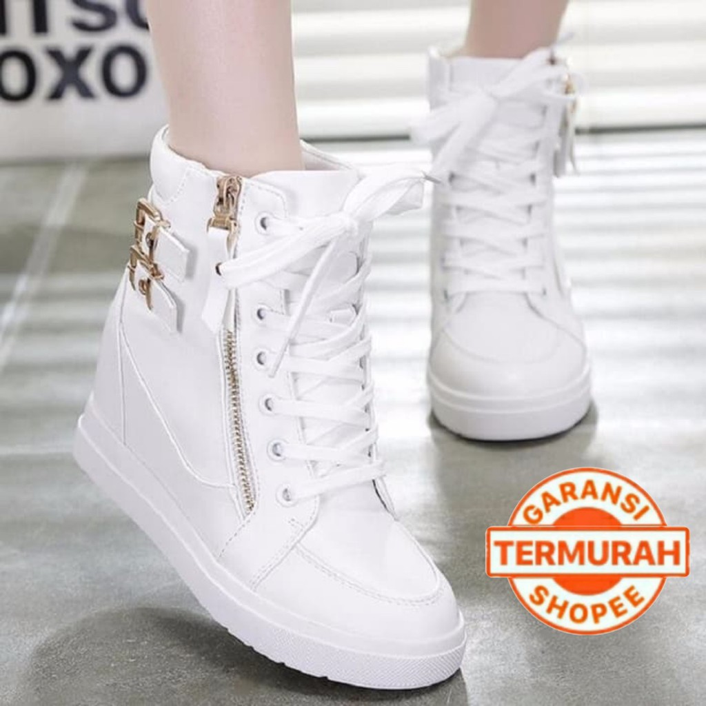 SEPATU WANITA BOOTS WEDGES PEREMPUAN FASHION CEWEK SEPATU BOOT HAK CEWE WARNA PUTIH IMPORT MURAH