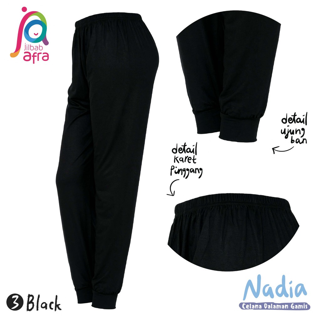 Celana Dalaman Gamis (Celamis) Merek Afra Nadia Black Bahan Kaos Rayon HQ