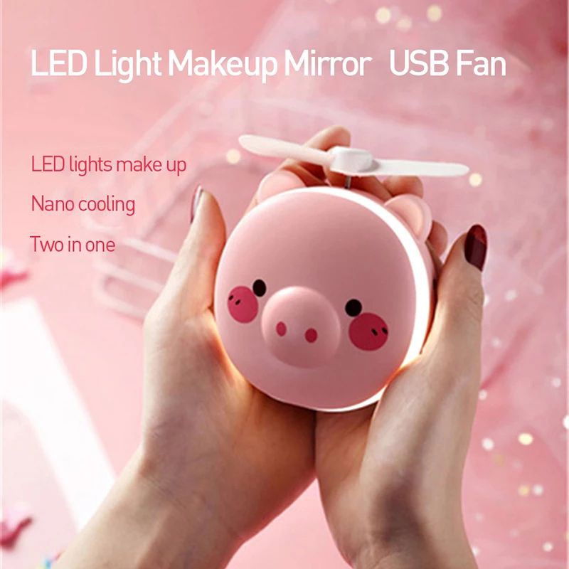 3in1 Cermin LED Kipas Portable Kaca Rias Lampu kipas Mini Fan USB Makeup Miror LED Light Selfie Ring