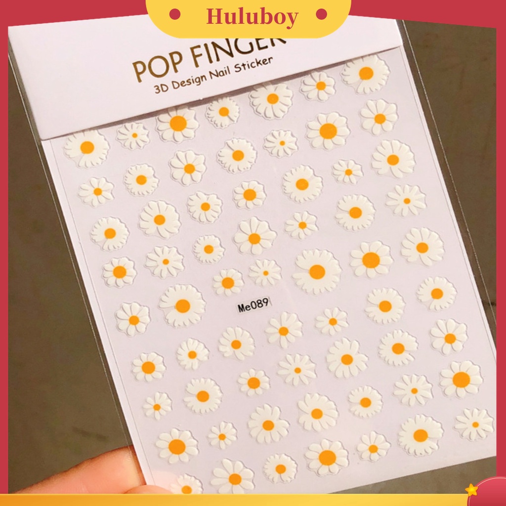 Huluboy Huluboy♡ Stiker Kuku 3D Motif Bunga Matahari Warna Putih Kuning Untuk Wanita