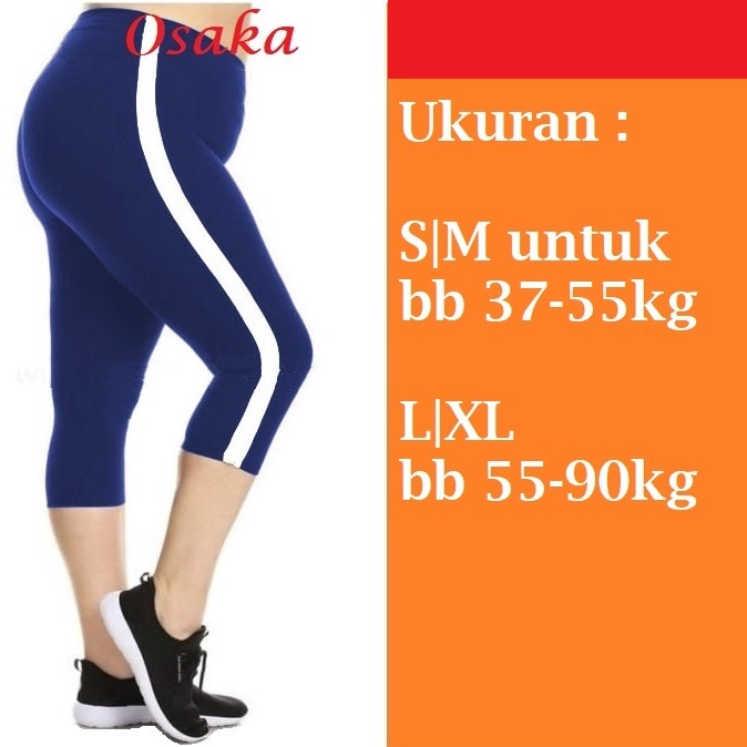 Celana Legging 3/4 Garis Putih bahan ADEM Leging Sport wanita S M L XL JUMBO Lejing Pendek Korea Kekinian