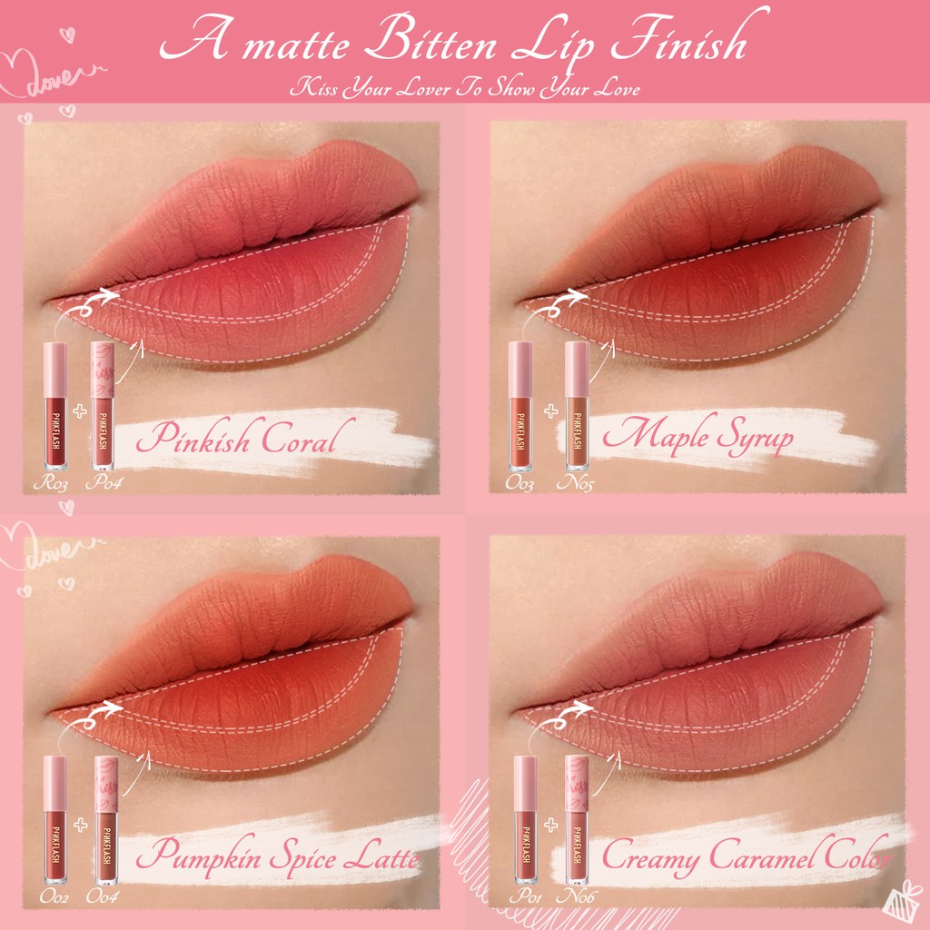 PINKFLASH OhMyKiss 2 Pieces Liquid Lipstick Long Lasting Lipstik Cair Lembut Matte digigit bibir terlihat VE Pelembab Tahan Lama Original Sachi Beaute