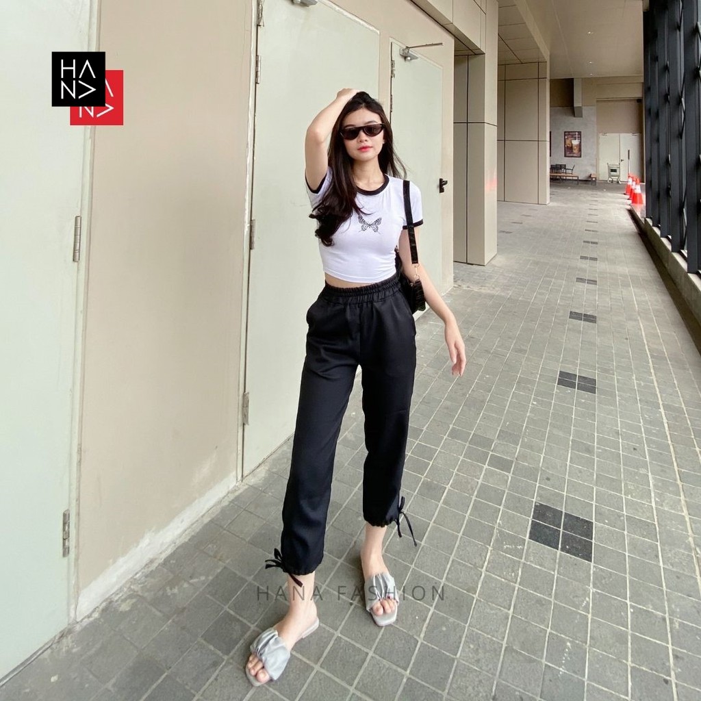 HanaFashion JKT - Cassie Long Pants Celana Panjang Bahan Tali Bawah Wanita - LP055