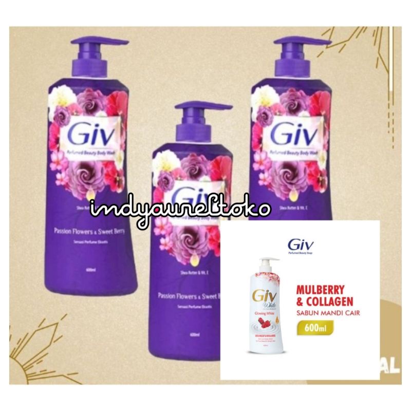 0GIV Botol Pump Body Wash 600 ml Sabun Mandi Cair Passion Ungu Flower Sweet Berry