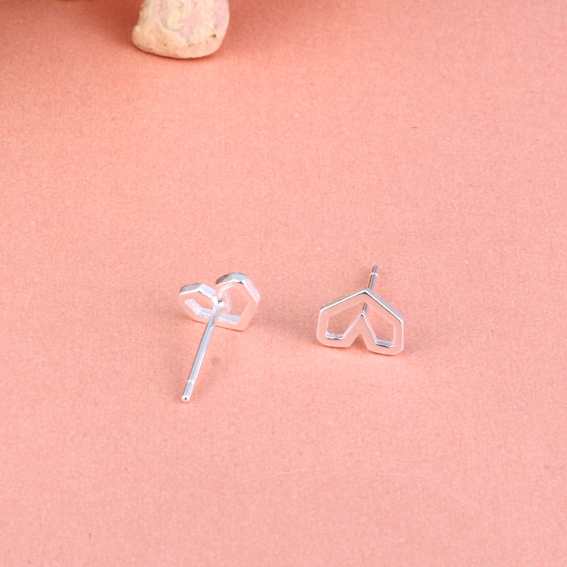 Papaozhu Minimalis s925 Perak Kecil Berongga Jantung Stud Anting-Anting Untuk Wanita Perempuan Lucu Cinta Hati Anting-Anting Perhiasan