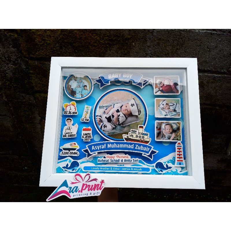 FOTO BIODATA BAYI 3D/ POP UP FRAME/BABY GIFT/ UKURAN BESAR KECIL