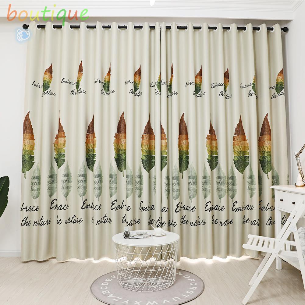 Bou 1pc Retro Leaves Print Semi Blackout Curtains Bedroom