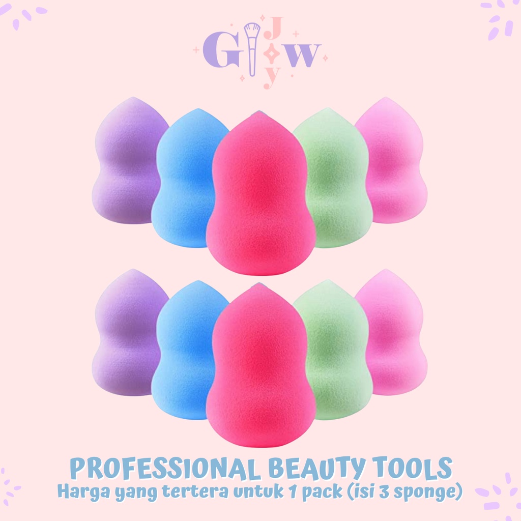 A112 PROFESSIONAL BEAUTY TOOLS BEAUTY BLENDER 1 pack isi 3pcs make up bedak applicator aplikator foundation concealer menutupi bekas jerawat warna warni biru orange pink merah muda abu abu blue beauty mika peach ungu purple fuchia sponge