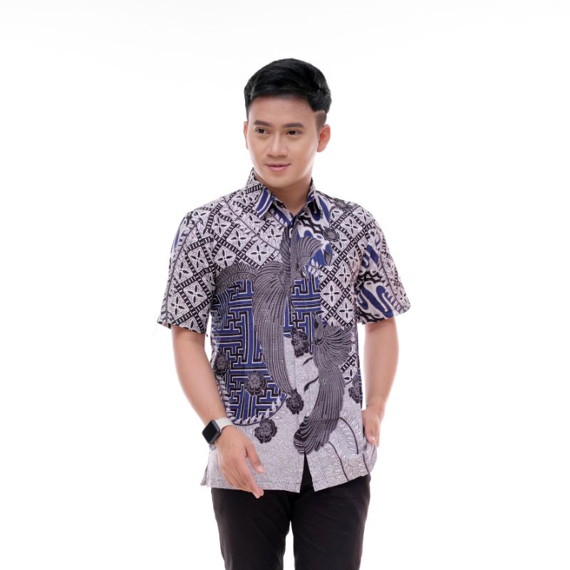 Kemeja Batik Pria Lengan Pendek BATIK BERKAHTURAH SIZE M L XL XXL BSWART BatiK HRB026 Kenongo Hem Panjang Padi