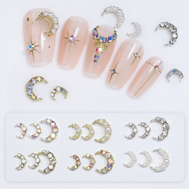 Sa Bulan Sabit Berlian Imitasi Moon Nail Rhinestones Moon Nail Charms DIY Nail Art Set
