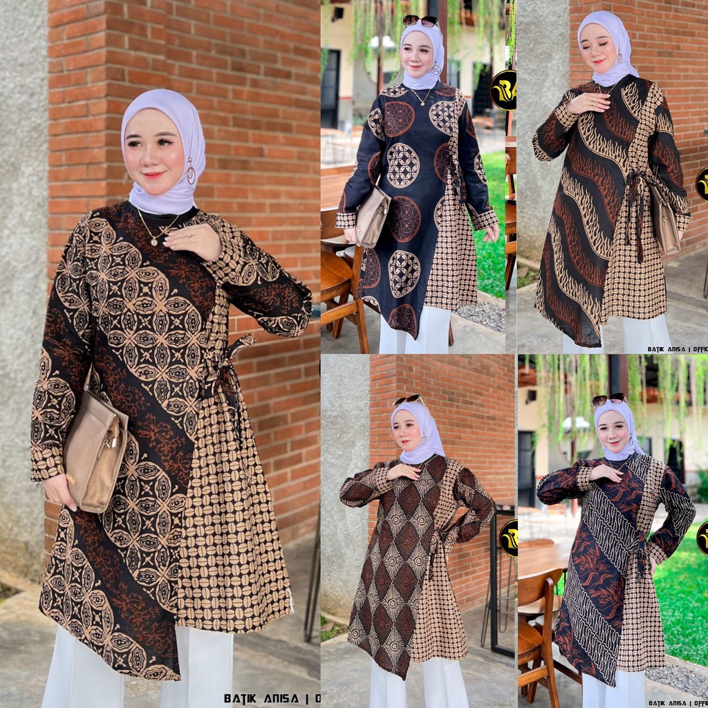 Batik Alina Sabrina Tunik Batik Baju Batik Wanita Modern Atasan Batik Kerja Wanita Lengan Panjang Blouse Batik Kantor Seragam M L XL XXL