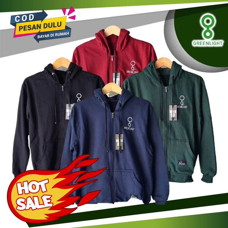 Jaket Hodie Greenlight Zipper Premium Tebal Distro Unisex Jemper Hoodie Atasan Murah Jacket sweater 