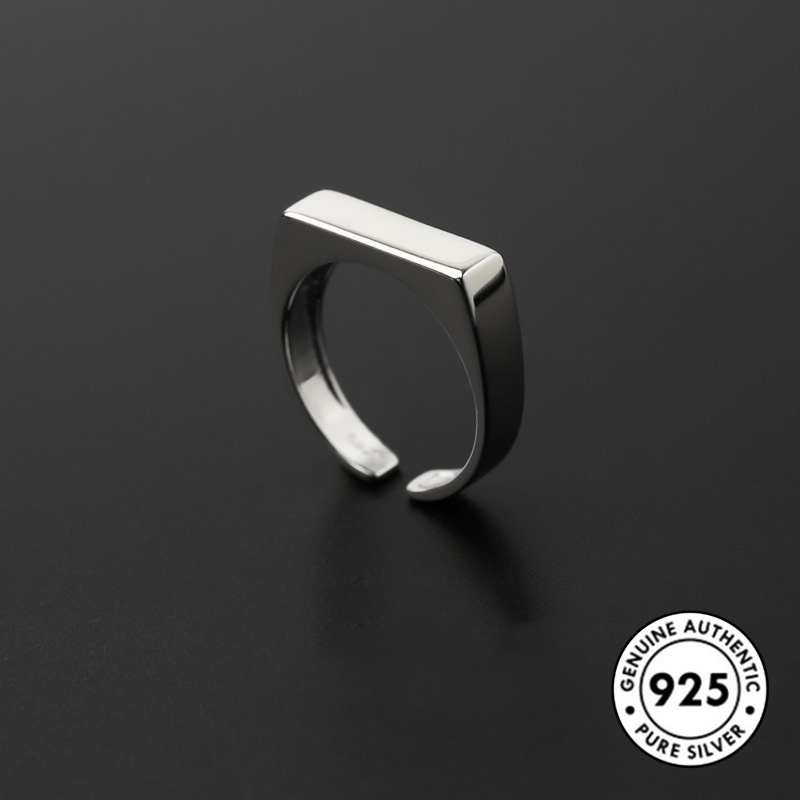 Cincin Bahan Sterling Silver 925 Bentuk Persegi Gaya Simple Untuk Wanita