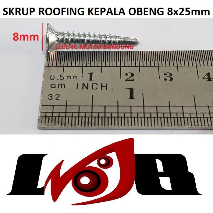 Skrup Roofing Kepala Obeng Plus 8x25mm Baut Ruping Mata Bor Besi Drill