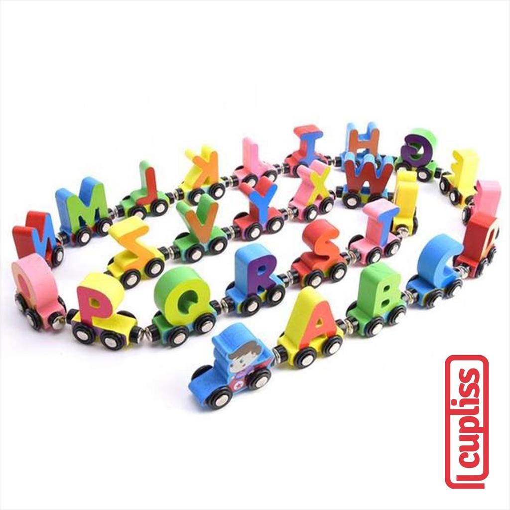 Magnetic Alphabet Car Mainan Edukasi Anak Mobil Kayu