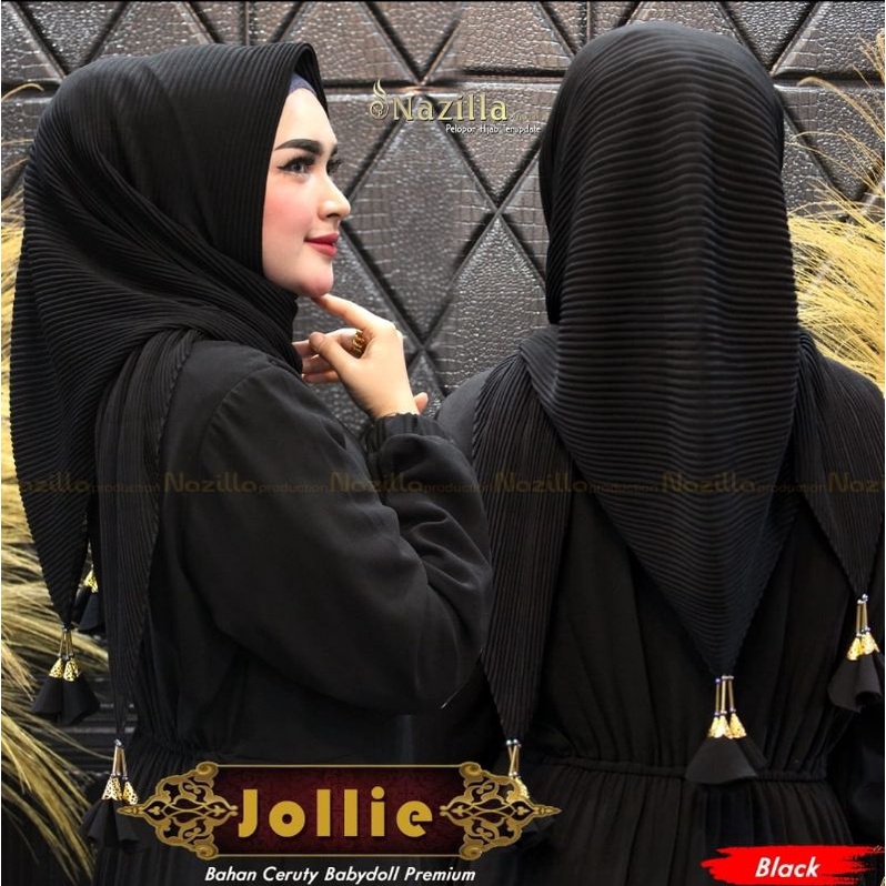TASSEL JILBAB SEGIEMPAT PLISKET FULL LIDI TASSEL / segiempat plisket tassel KUNCIR JOLLIE NAZILA-TASSEL SEGI4 HITAM