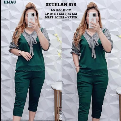Baju Setelan Wanita Jumbo Scuba 678 Scuba Premium Mix Matt Scuba Katun Salur Atasan Dan Celana Stela