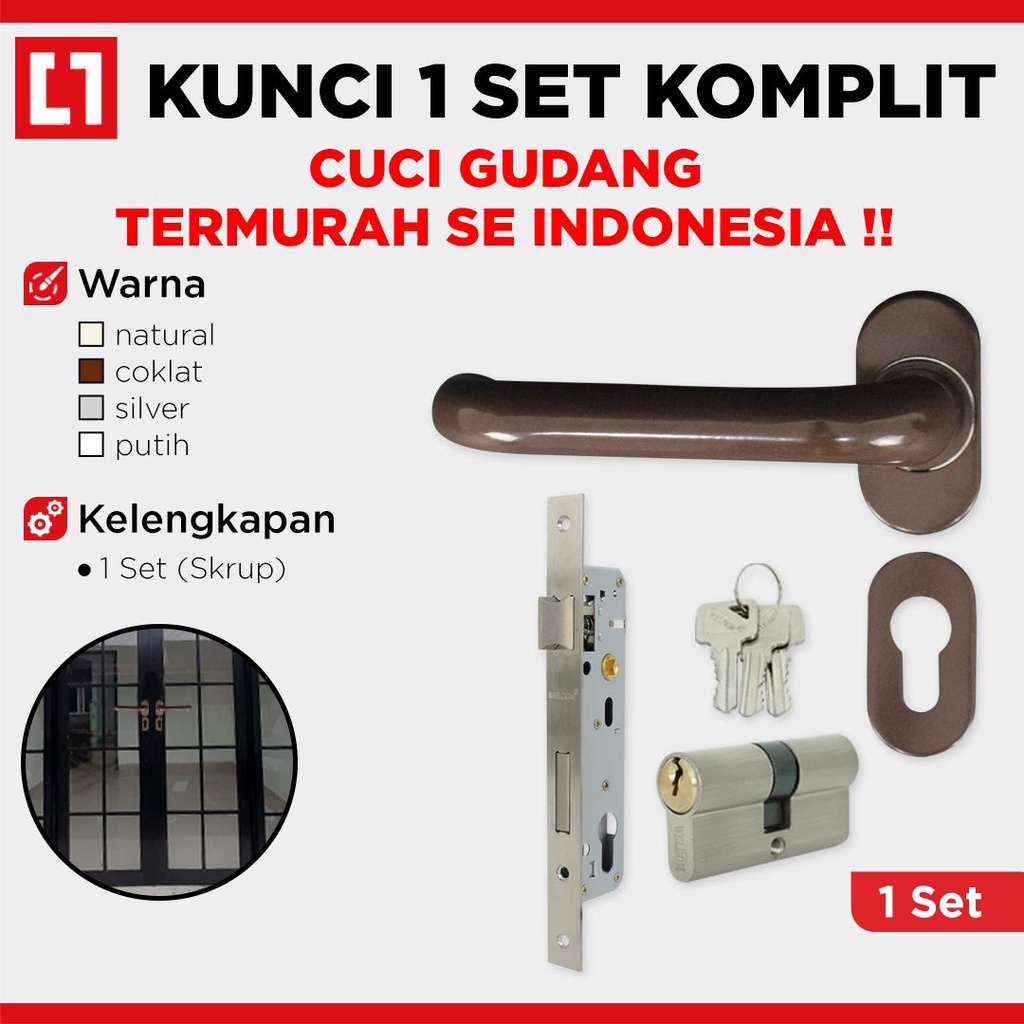 iNstansday- Handle Kunci Pintu Set Pintu Rumah Kantor Pintu Aluminium Kayu Besi 1 Set Komplit