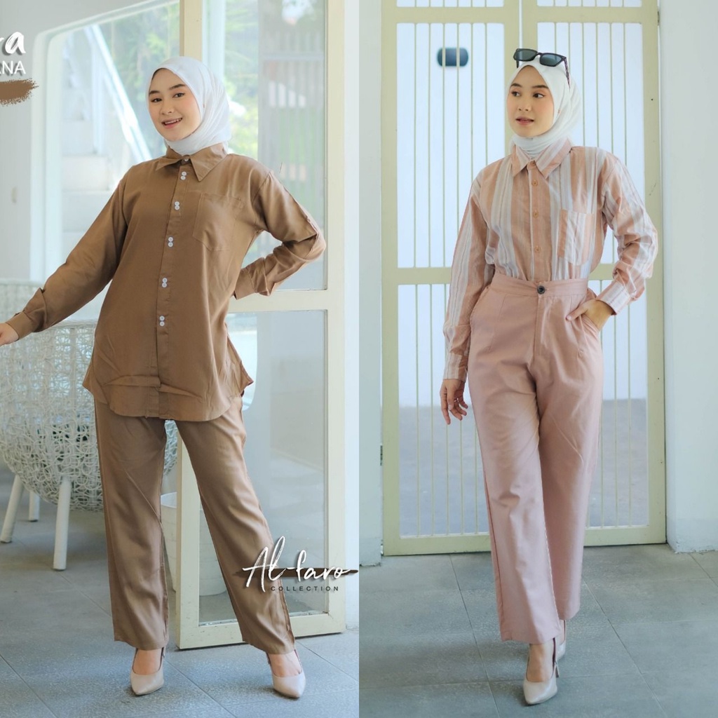 ONE SET CELANA ZEA ZHIRA YUNI ALFARO Setelan tunik kemeja kerja wanita terbaru katun lembut adem muslim