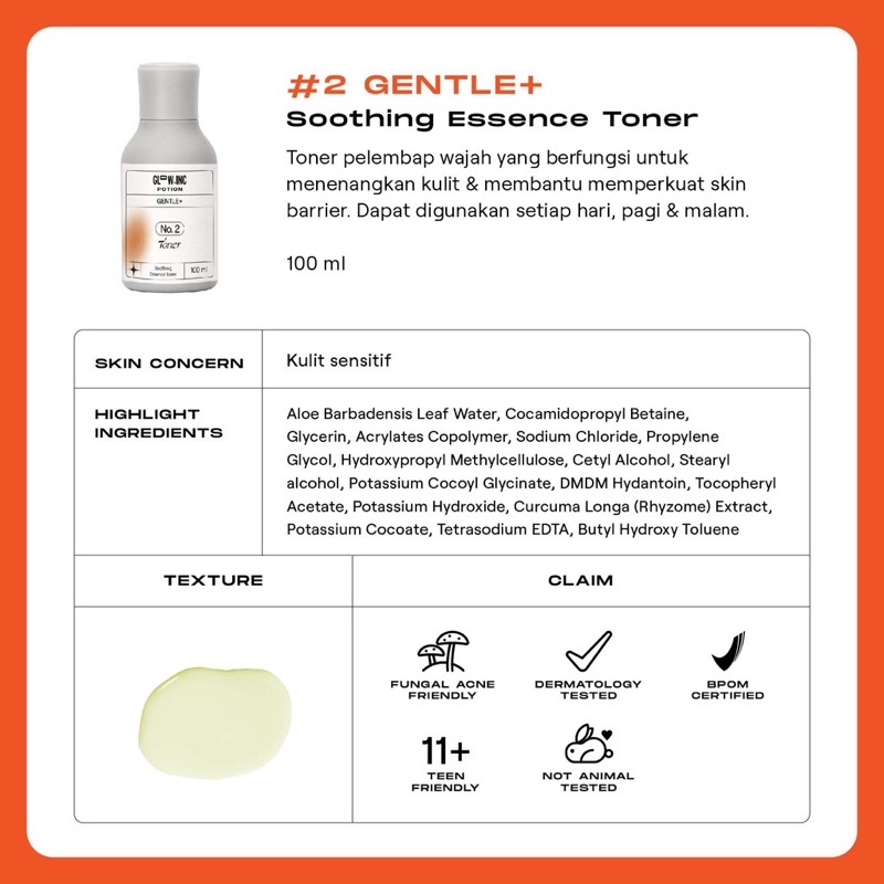 GLOWINC POTION GENTLE+ Set Indonesia / Soothing Chroma+ Bright Radiant Acnecore+ Clear AC Hydralive+ Moisture Lock Maintain+ Nutrient Skin Forever+ Pro Youth Seamless Cleanser Toner Essence Serum Ampoule Cream Moisturizer Mask Glow Inc Paket Full Package