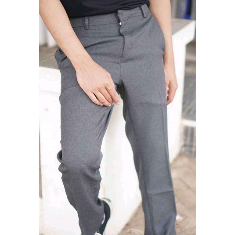 CELANA BAHAN | KERJA | FORMAL | KANTOR | PANJANG | HITAM | DASAR PRIA SLIMFIT _-