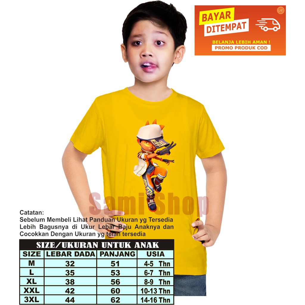 Baju Kaos Anak Laki-Laki/Perempuan Boboi-Boyy | Boboiboy Solar Bahan Catton Combet 20S