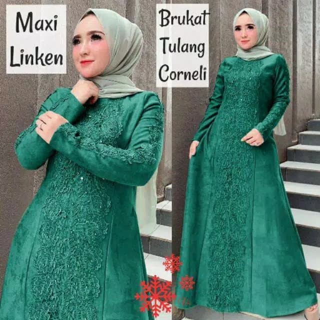 dress PROMO DISKON GAMIS DEWASA BRUKAT PEREMPUAN BAJU MUSLIM PESTA WANITA - ijo botol mewah wanita t