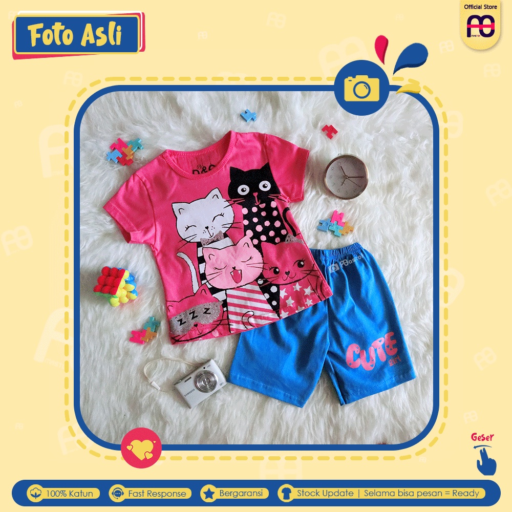 Setelan Anak Perempuan Mastof D Series 1 - 11 Tahun Baju Anak Edisi Favorit 2-Five Cats Pink