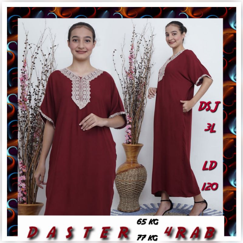 Daster Dress Arab Jumbo Sleting Depan Busui Renda Emas Rayon Premium Baju Tidur Pakaian Wanita