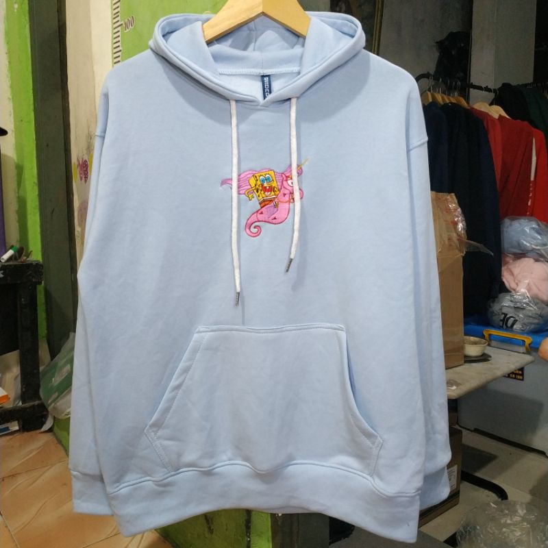 Hnm Hoodie Spongebob Unicorn Mystery Blue H&amp;M Wanita Cewek Pria Free Paper Bag