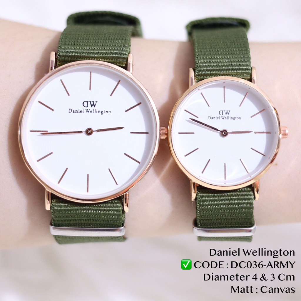 Jam tangan couple tali kain kanvas model 2 jarum grosir ecer termurah free baterai DC036