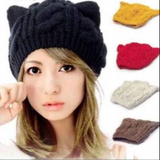 Topi Kupluk Beanie Kuping Kucing Crochet