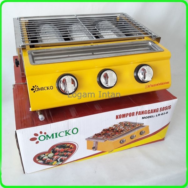 Kompor Panggang Sosis BBQ 3 Tungku Roaster Gas Griller OMICKO LR 3Q B