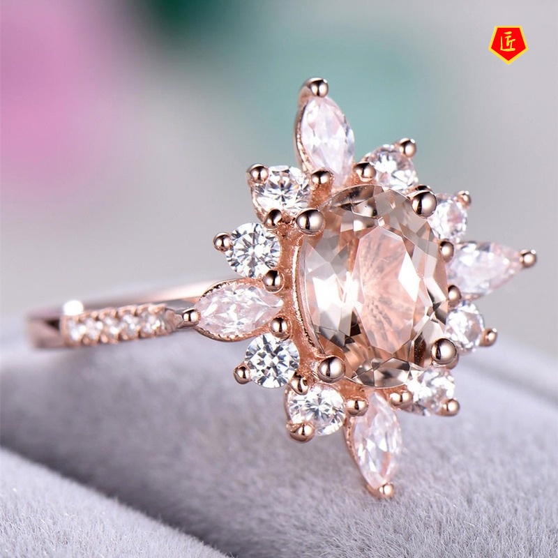 [Ready Stock]Fashion Elegant Champagne Diamond-Studded Ring Creative 18K Rose Gold